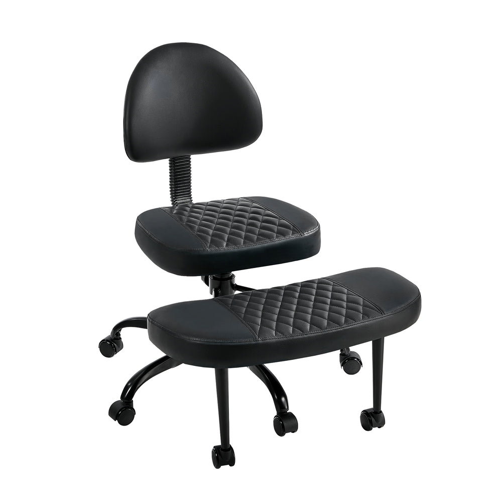 Oikiture Cross Legged Office Chair with Wheels Adjustable Height Black