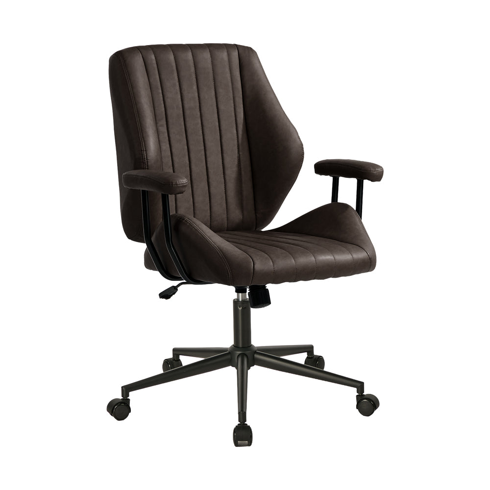 Oikiture Office Chair Mid Back Swivel with Padded Arms Chocolate