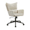Oikiture Mid Back Swivel Office Chair, Wide Seat Linen Desk Chair, Arms, Beige