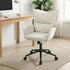 Oikiture Mid Back Swivel Office Chair, Wide Seat Linen Desk Chair, Arms, Beige