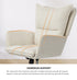 Oikiture Mid Back Swivel Office Chair, Wide Seat Linen Desk Chair, Arms, Beige