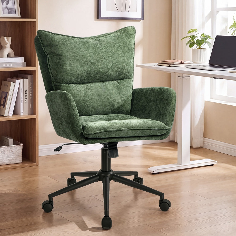 Mid Back Swivel Office Chair Wide Seat Armrest Green