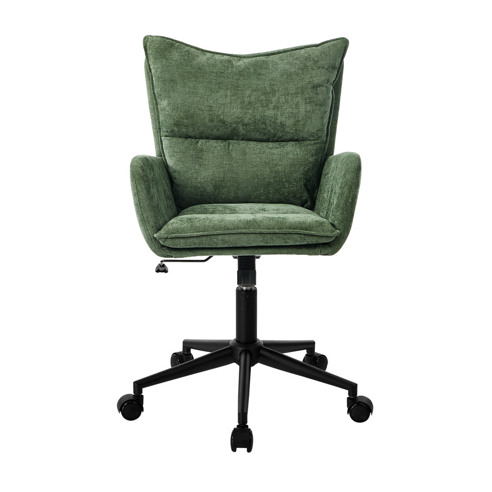 Mid Back Swivel Office Chair Wide Seat Armrest Green