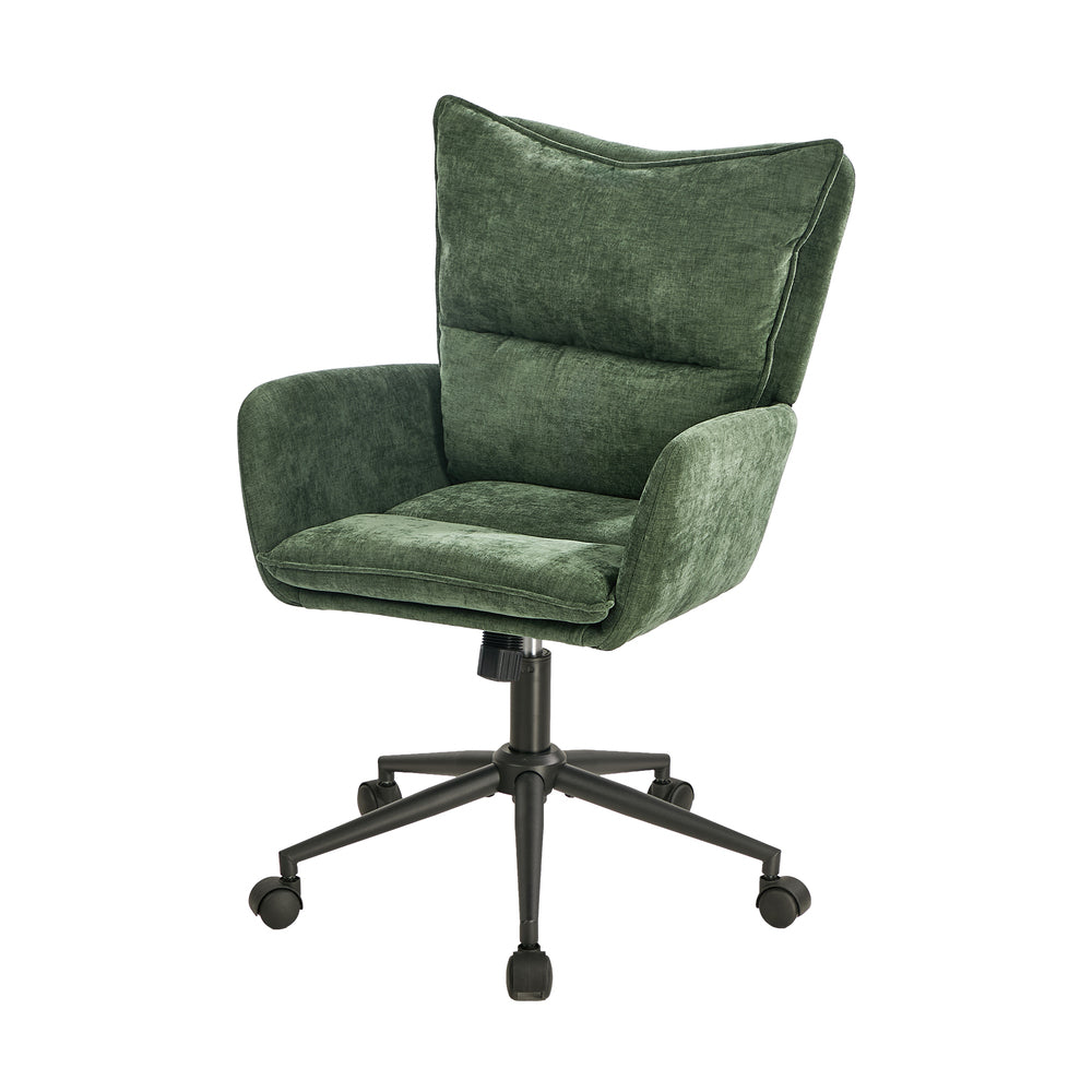 Mid Back Swivel Office Chair Wide Seat Armrest Green