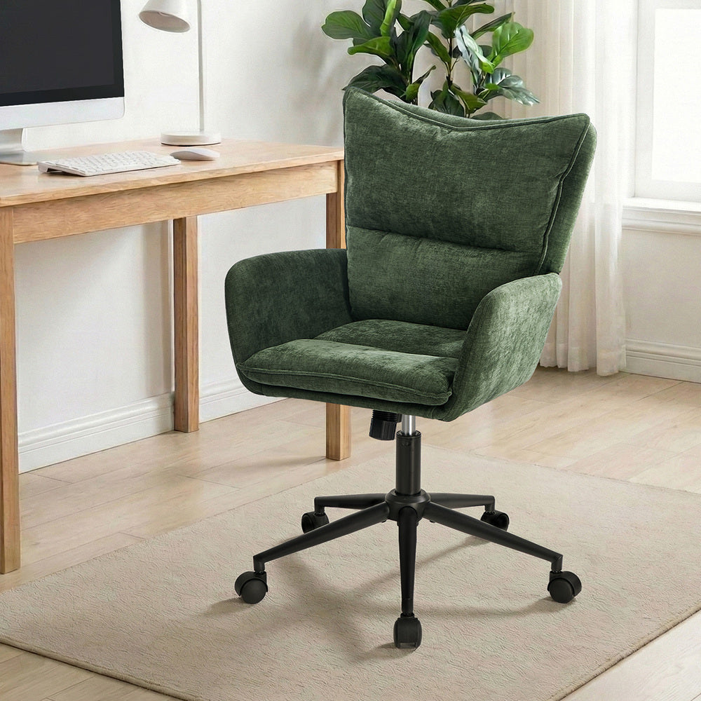 Mid Back Swivel Office Chair Wide Seat Armrest Green