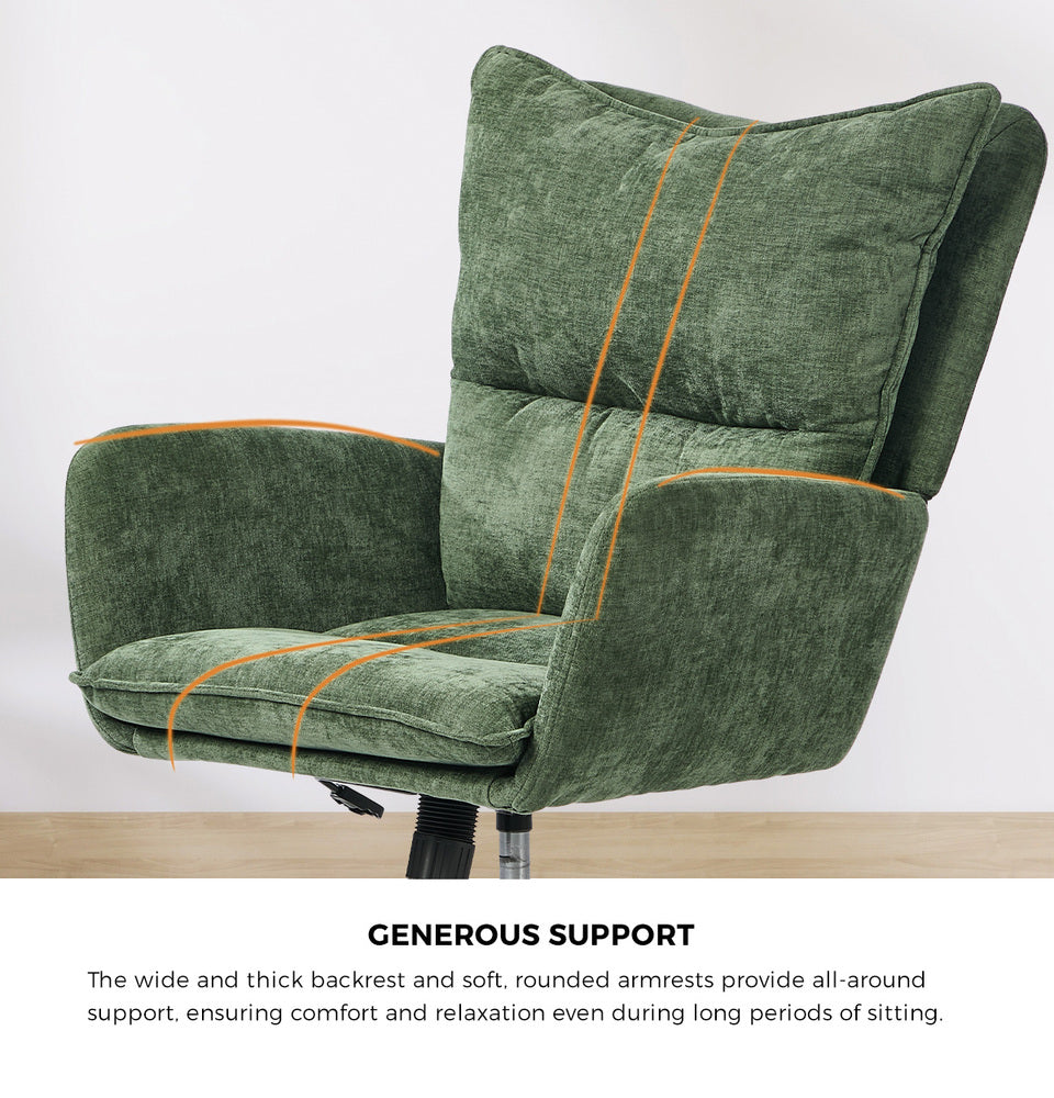 Mid Back Swivel Office Chair Wide Seat Armrest Green