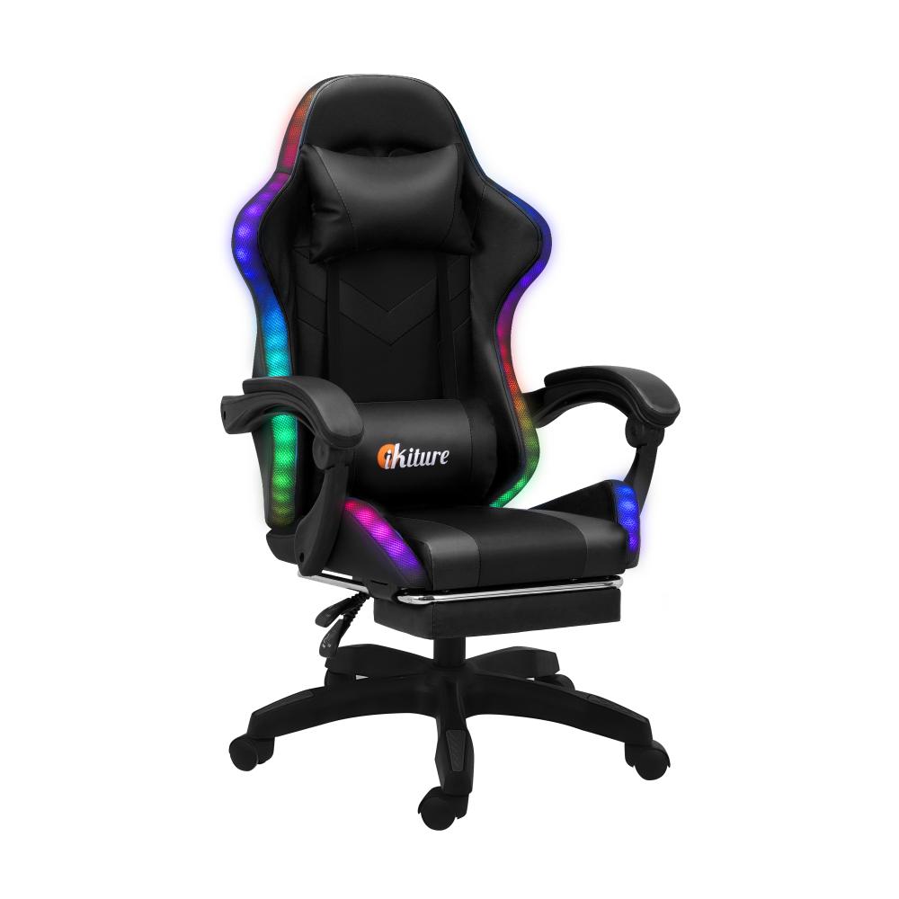 Racing Gaming Chair 7 RGB LED 8 Points Massage Black