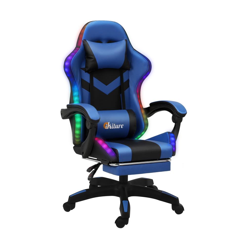 Racing Gaming Chair 7 RGB LED 8 Points Massage Black&Blue