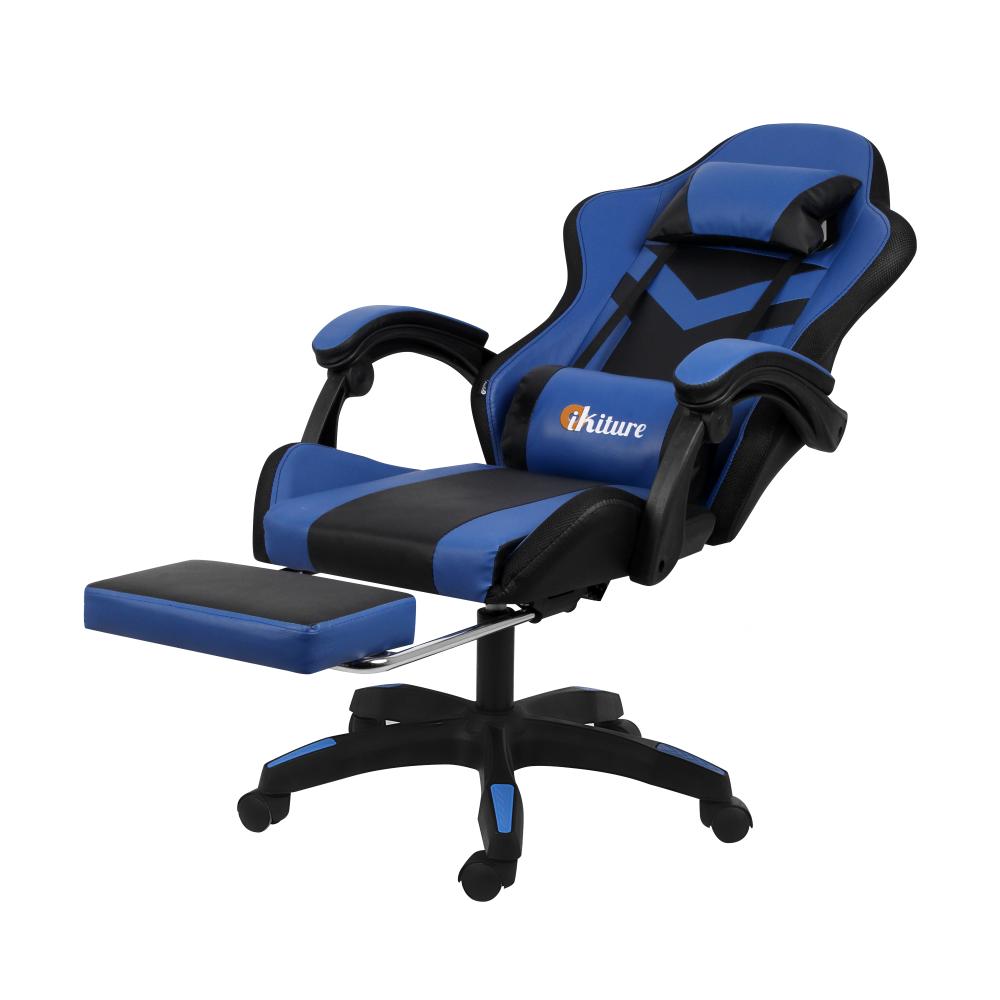 Racing Gaming Chair 7 RGB LED 8 Points Massage Black&Blue