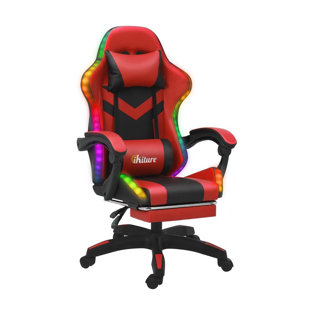 Racing Gaming Chair 7 RGB LED 8 Points Massage Black&Red