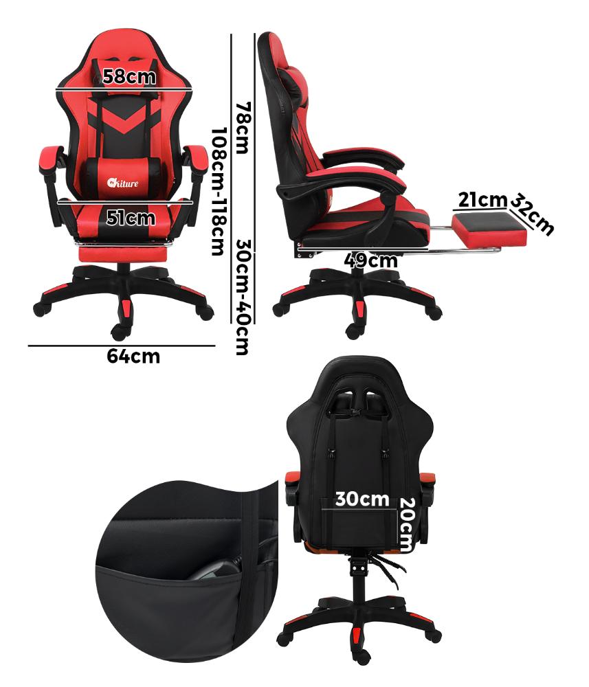 Racing Gaming Chair 7 RGB LED 8 Points Massage Black&Red