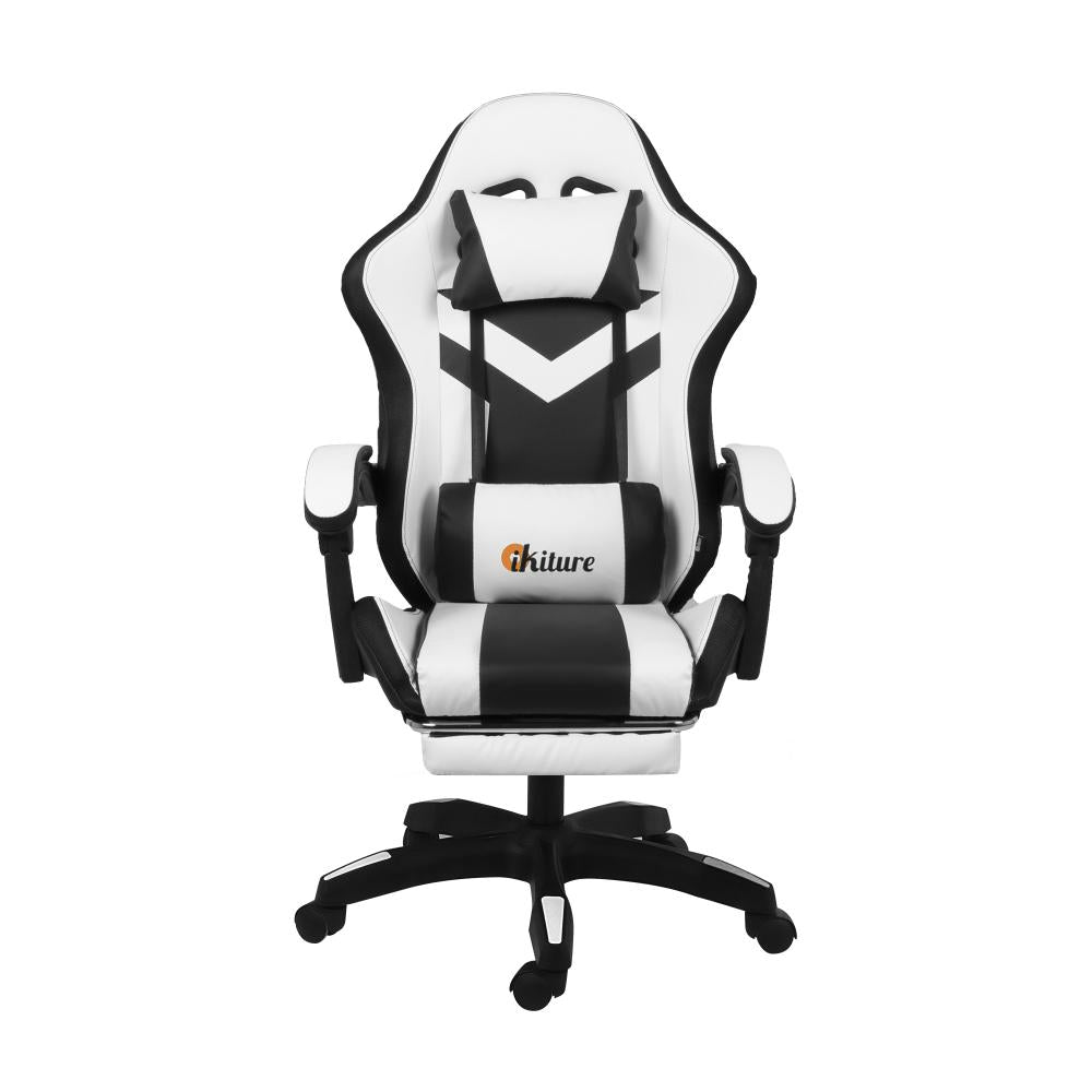 Racing Gaming Chair 7 RGB LED 8 Points Massage Black&White