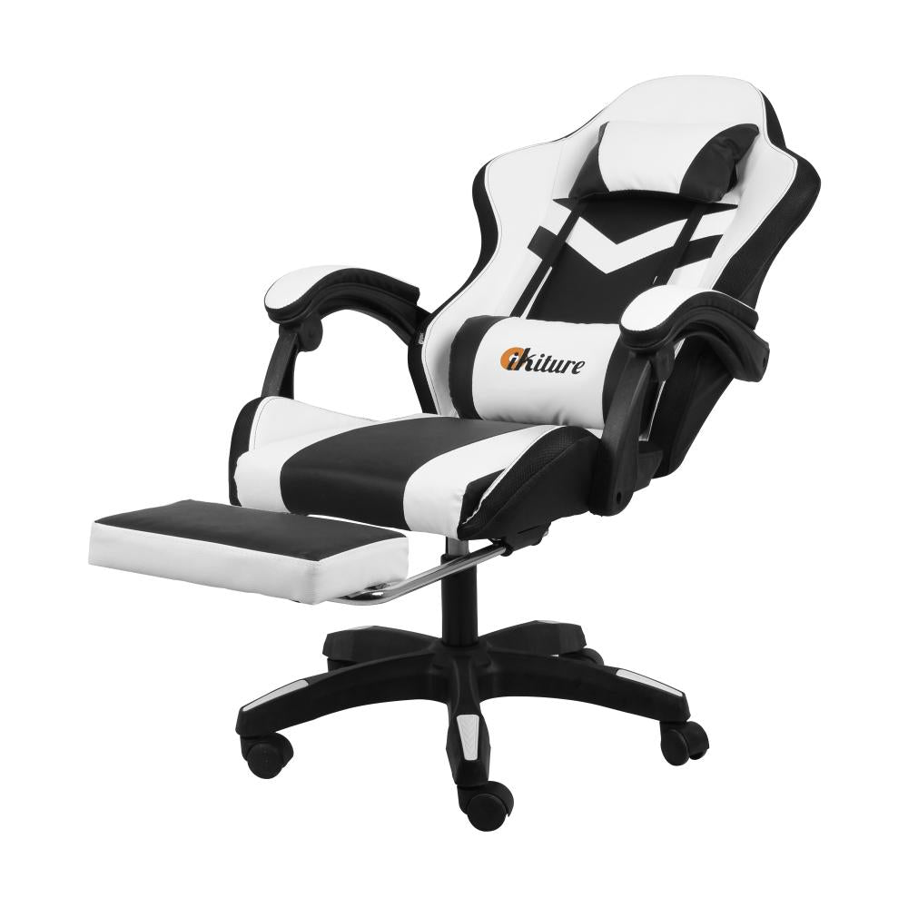 Racing Gaming Chair 7 RGB LED 8 Points Massage Black&White