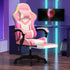 Racing Gaming Chair 7 RGB LED 8 Points Massage Pink&White