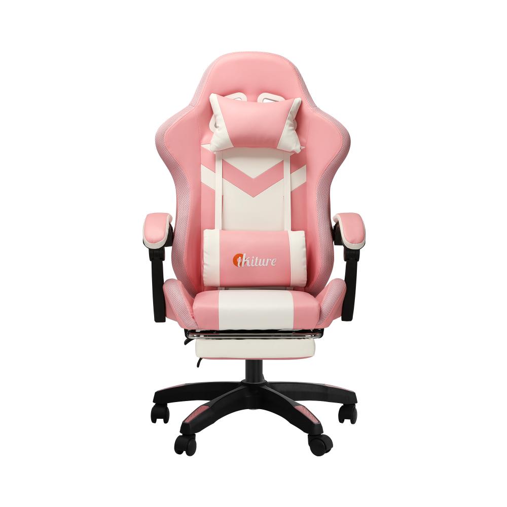 Racing Gaming Chair 7 RGB LED 8 Points Massage Pink&White