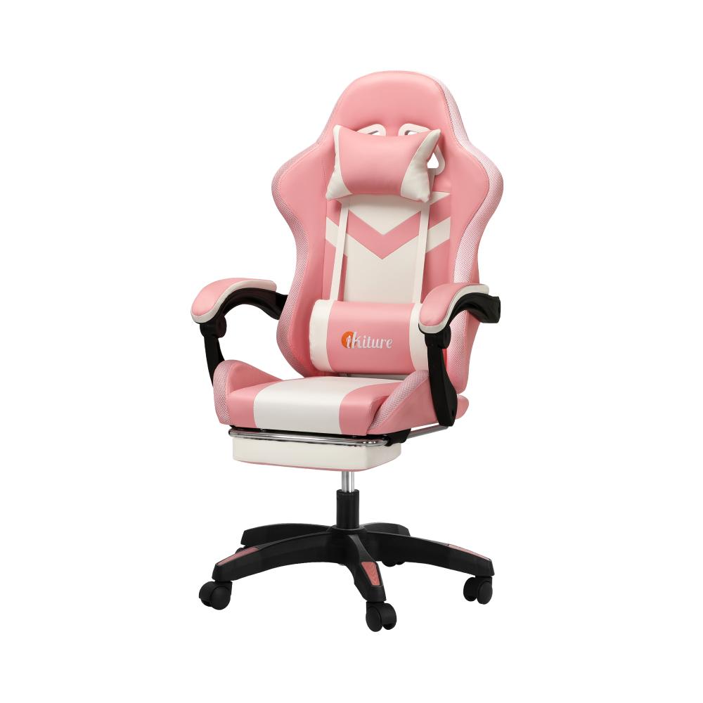 Racing Gaming Chair 7 RGB LED 8 Points Massage Pink&White