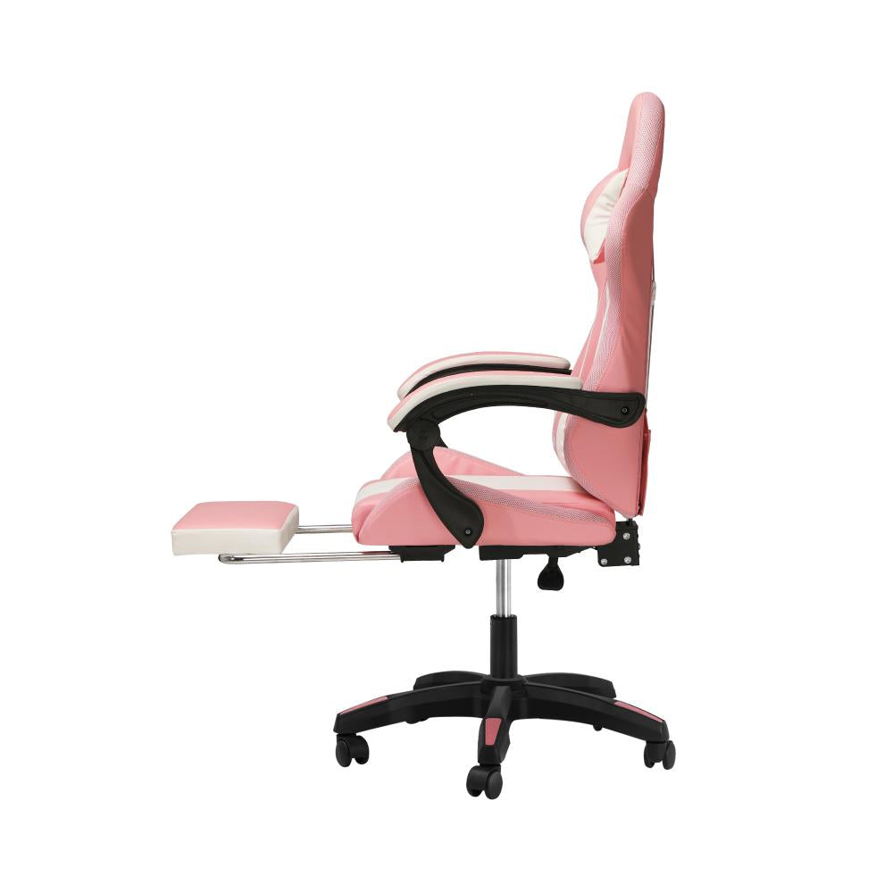 Racing Gaming Chair 7 RGB LED 8 Points Massage Pink&White