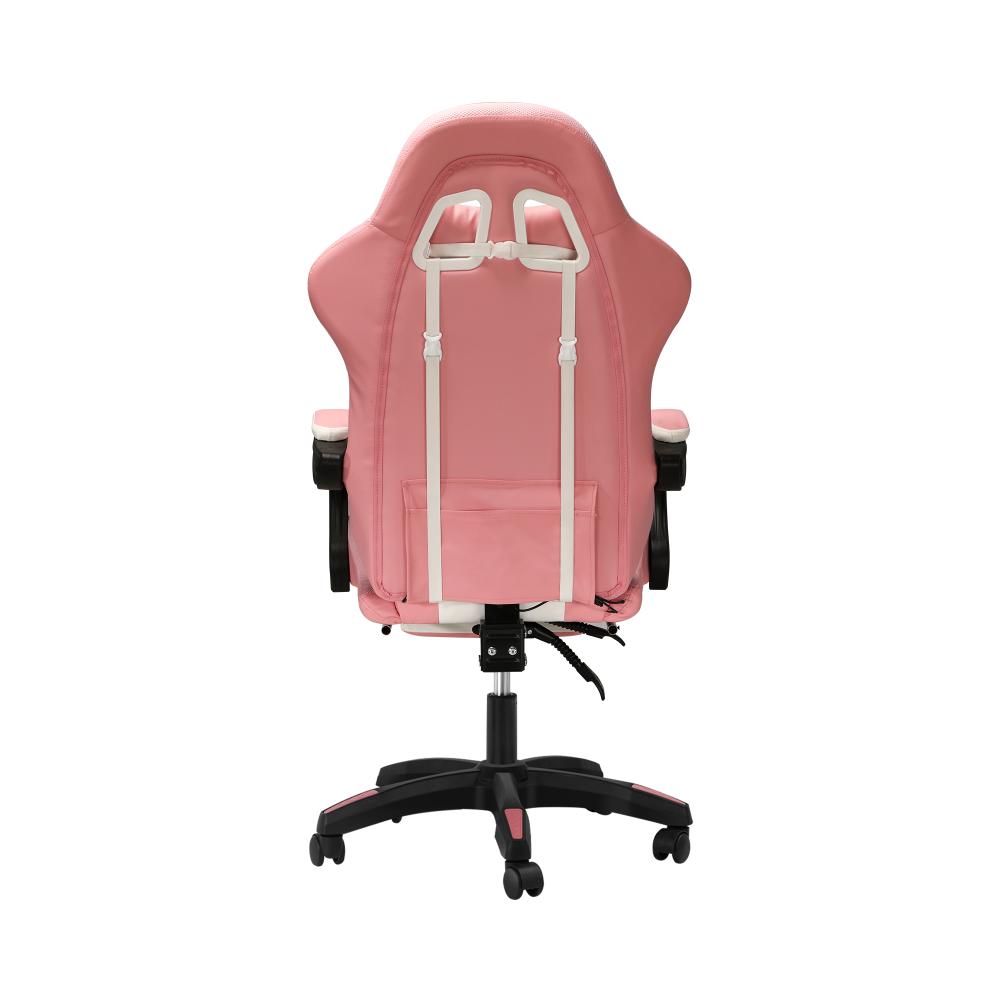 Racing Gaming Chair 7 RGB LED 8 Points Massage Pink&White