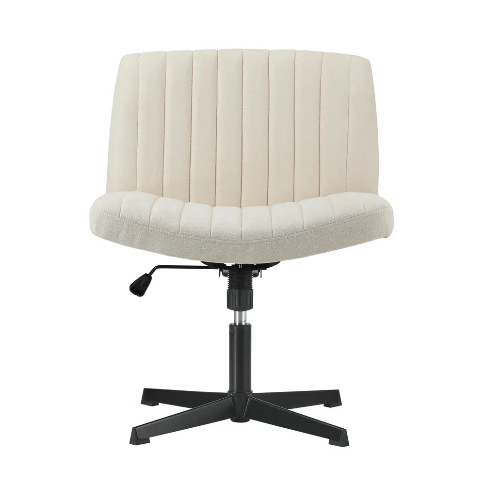 Oikiture Mid Back Armless Office Chair Wide Seat Beige