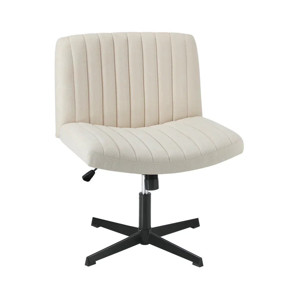 Oikiture Mid Back Armless Office Chair Wide Seat Beige