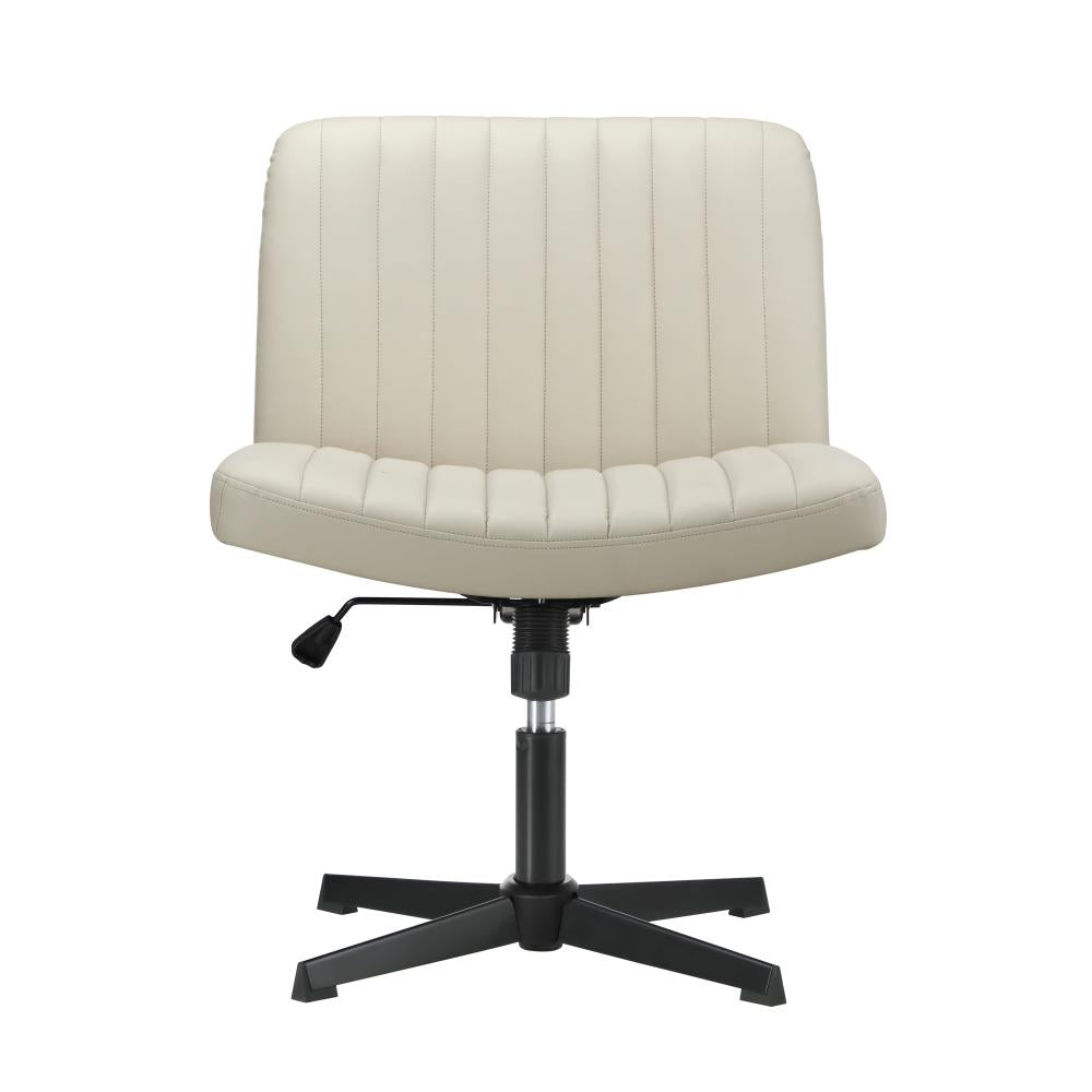 Mid Back Office Chair Wide Seat PU Leather Beige