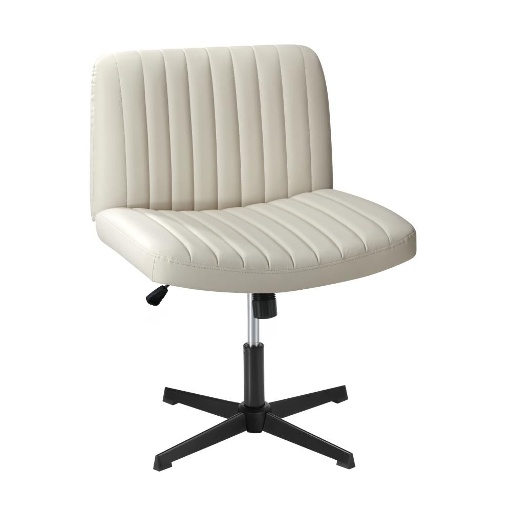 Mid Back Office Chair Wide Seat PU Leather Beige