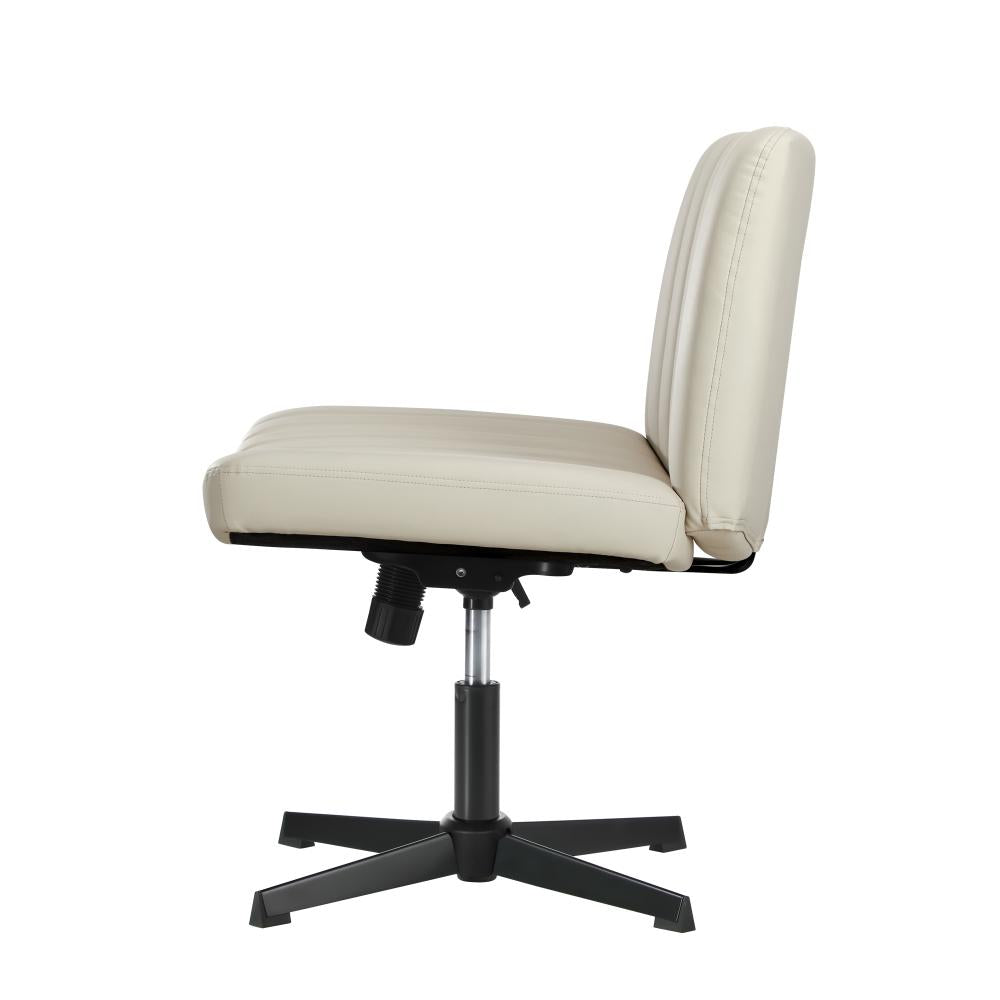 Mid Back Office Chair Wide Seat PU Leather Beige