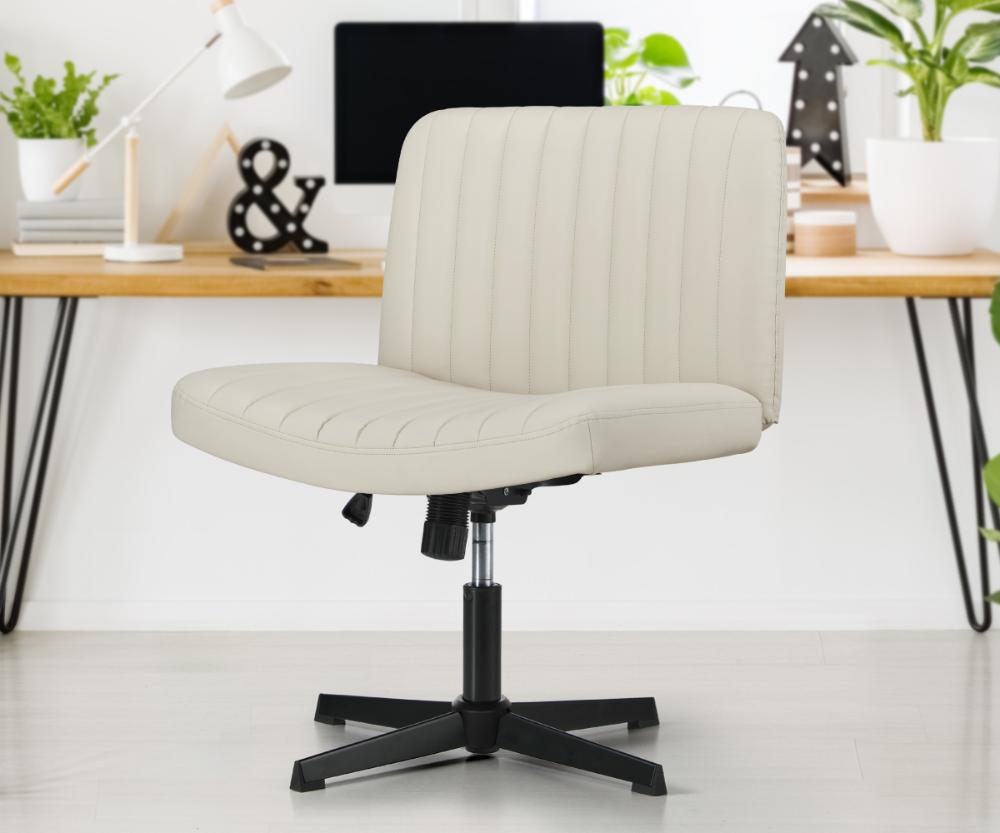 Mid Back Office Chair Wide Seat PU Leather Beige