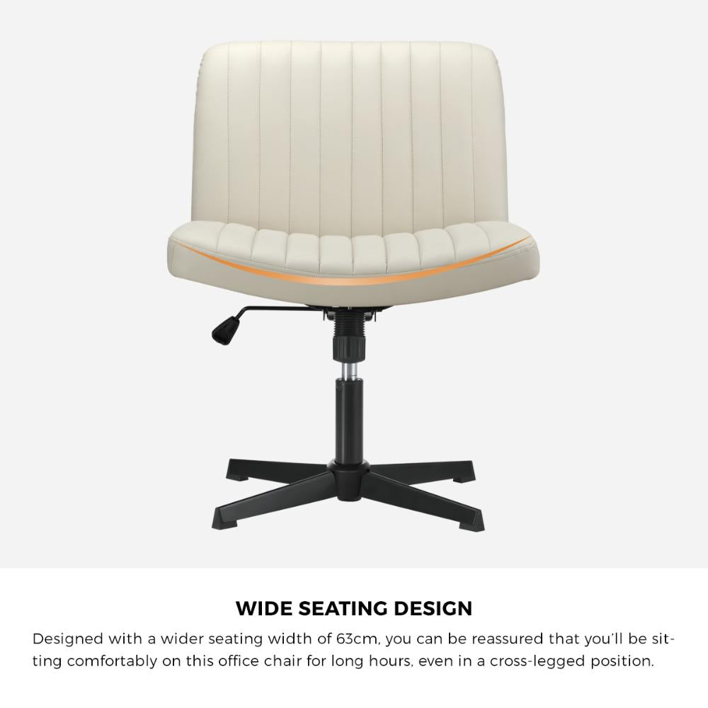 Mid Back Office Chair Wide Seat PU Leather Beige