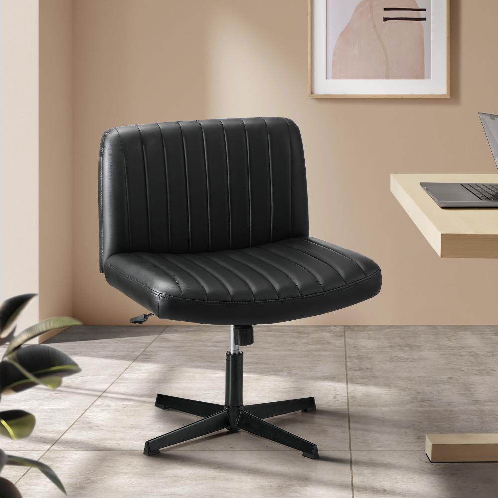 Mid Back Armless Office Chair PU Leather Black