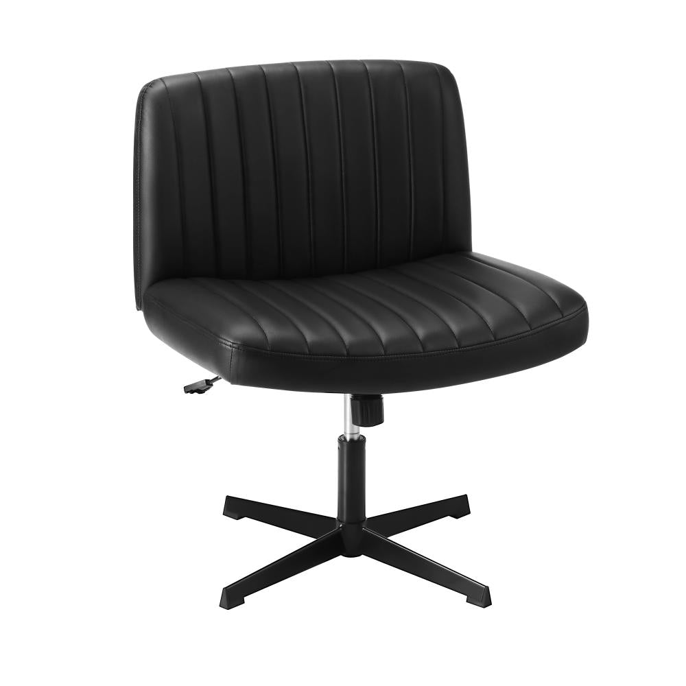 Mid Back Armless Office Chair PU Leather Black