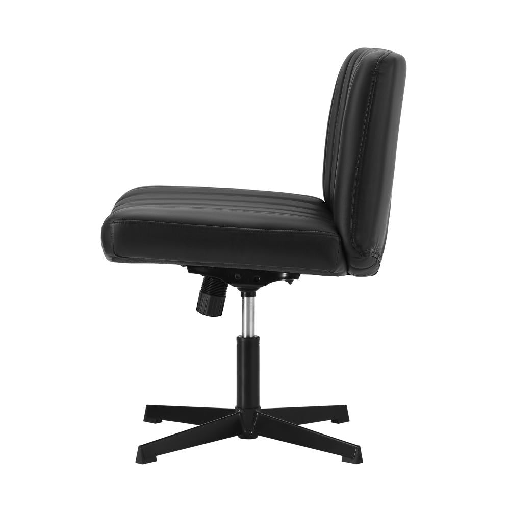 Mid Back Armless Office Chair PU Leather Black