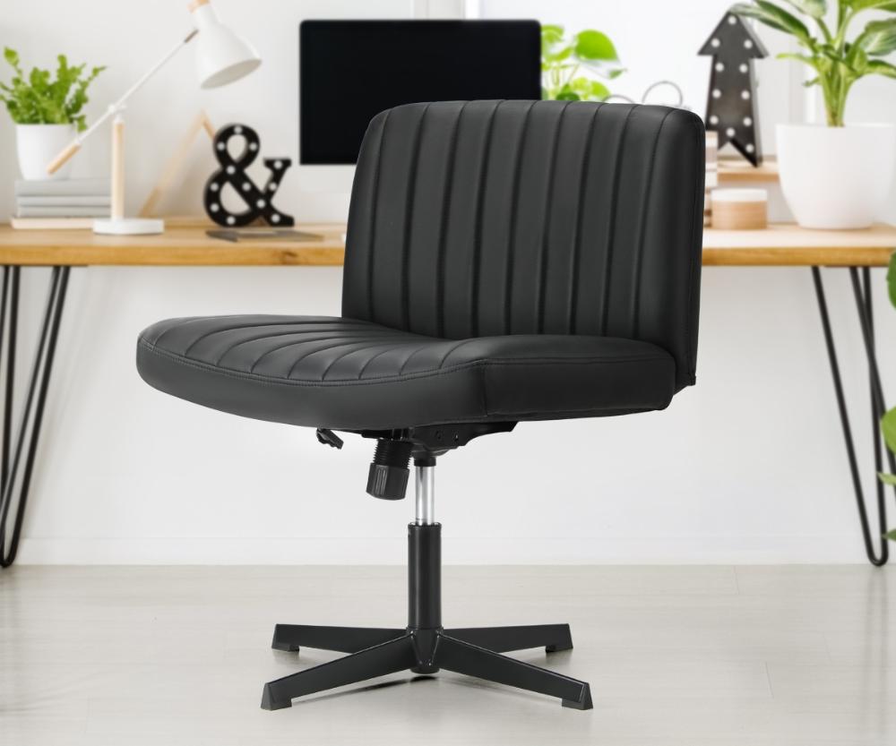 Mid Back Armless Office Chair PU Leather Black
