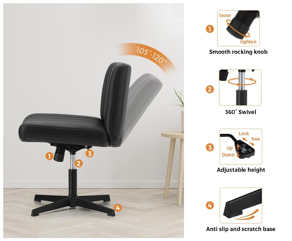 Mid Back Armless Office Chair PU Leather Black