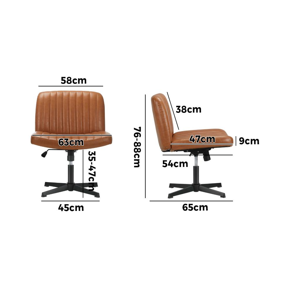 Mid Back Office Chair Wide Seat PU Leather Brown