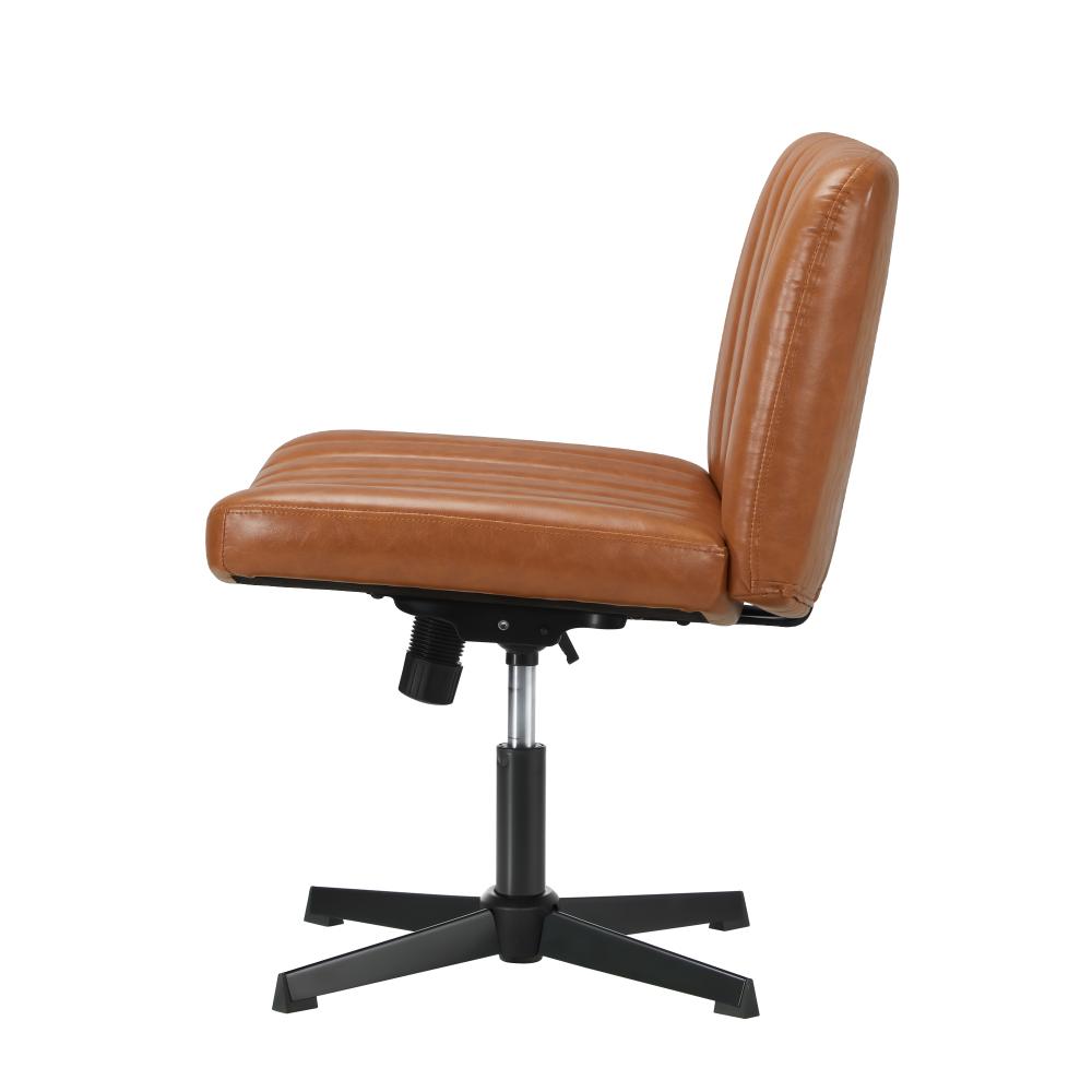 Mid Back Office Chair Wide Seat PU Leather Brown