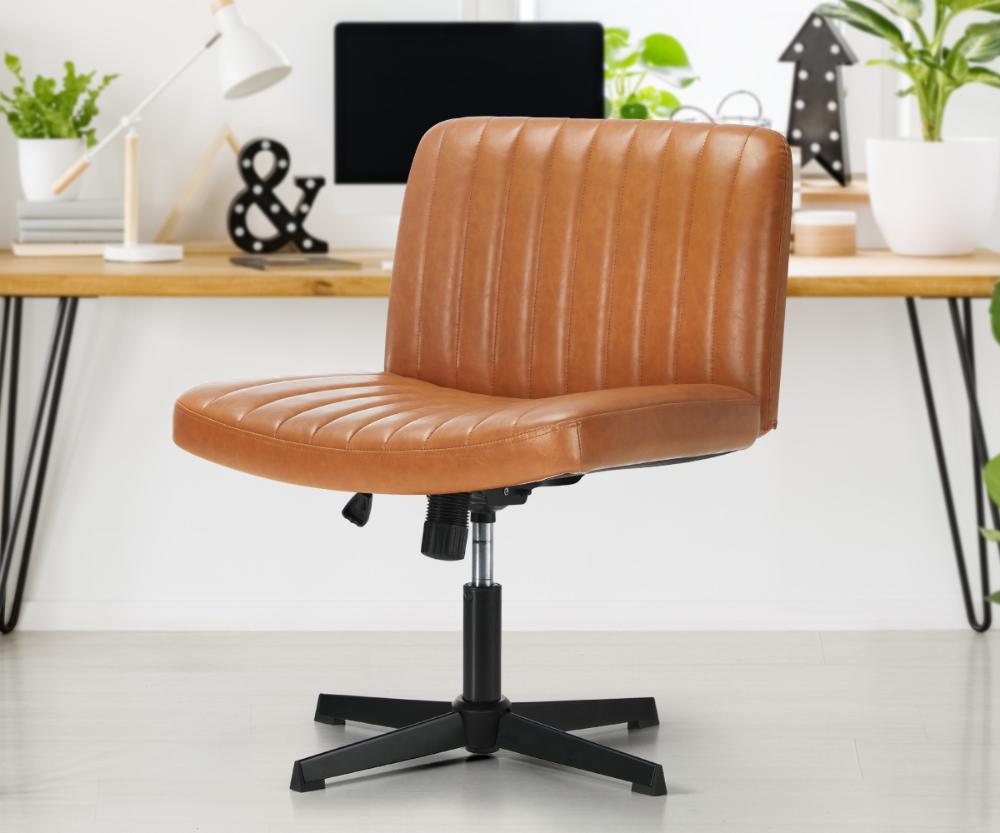 Mid Back Office Chair Wide Seat PU Leather Brown