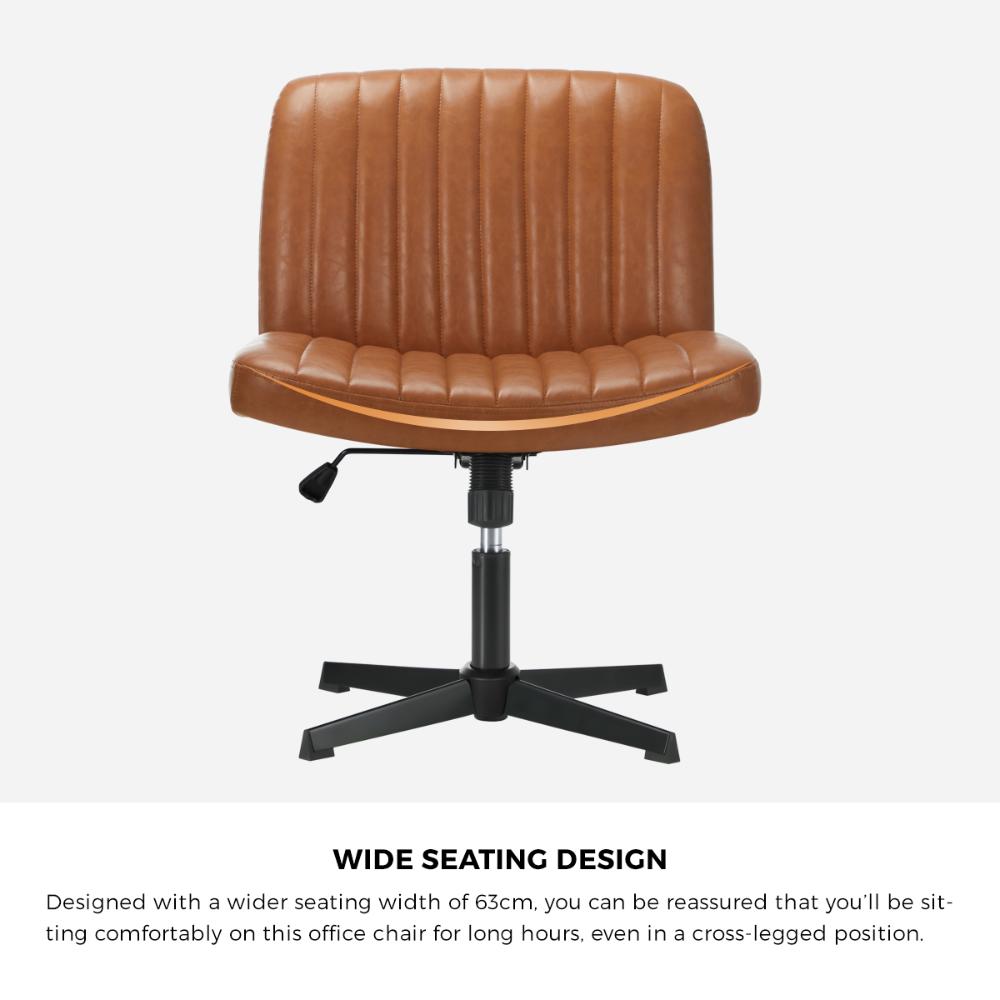 Mid Back Office Chair Wide Seat PU Leather Brown