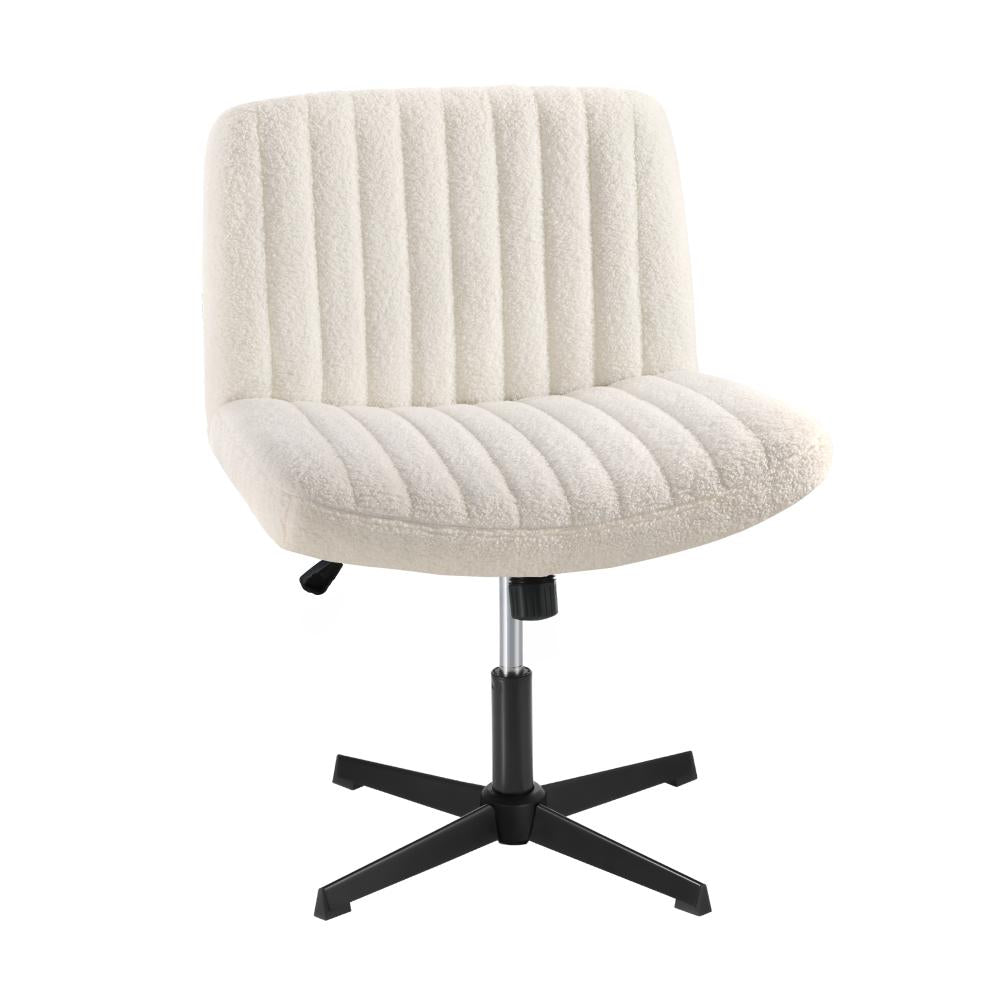 Mid Back Office Chair Wide Seat Sherpa White