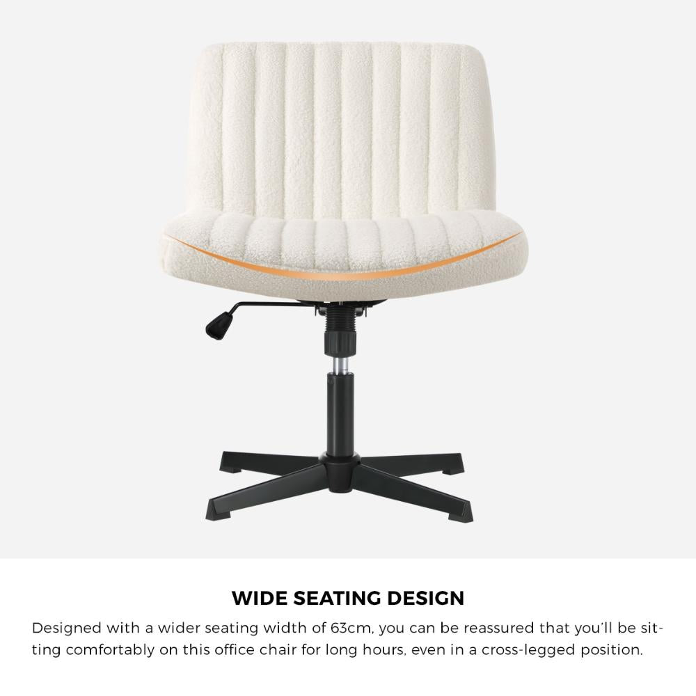 Mid Back Office Chair Wide Seat Sherpa White
