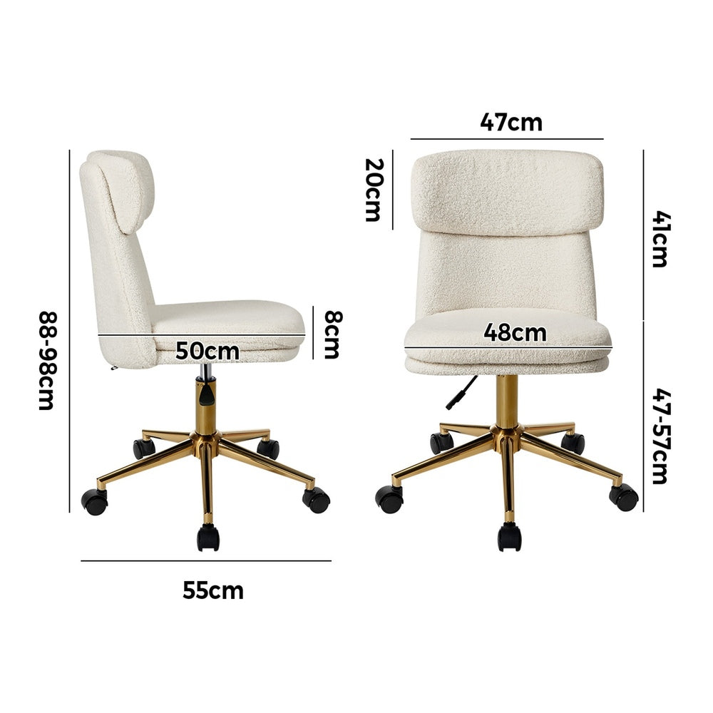 Armless Office Chair Mid Back Computer Chair Wheels White