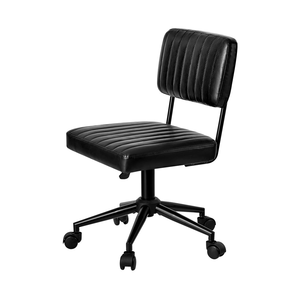 Mid Back Office Chair Swivel Computer Seat Leather Black