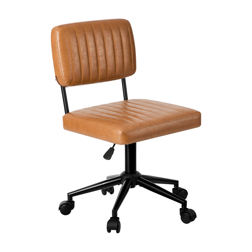 Mid Back Office Chair Swivel Computer Seat Leather Brown