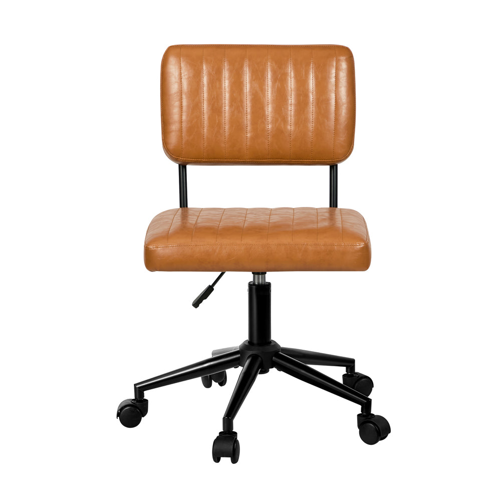 Mid Back Office Chair Swivel Computer Seat Leather Brown