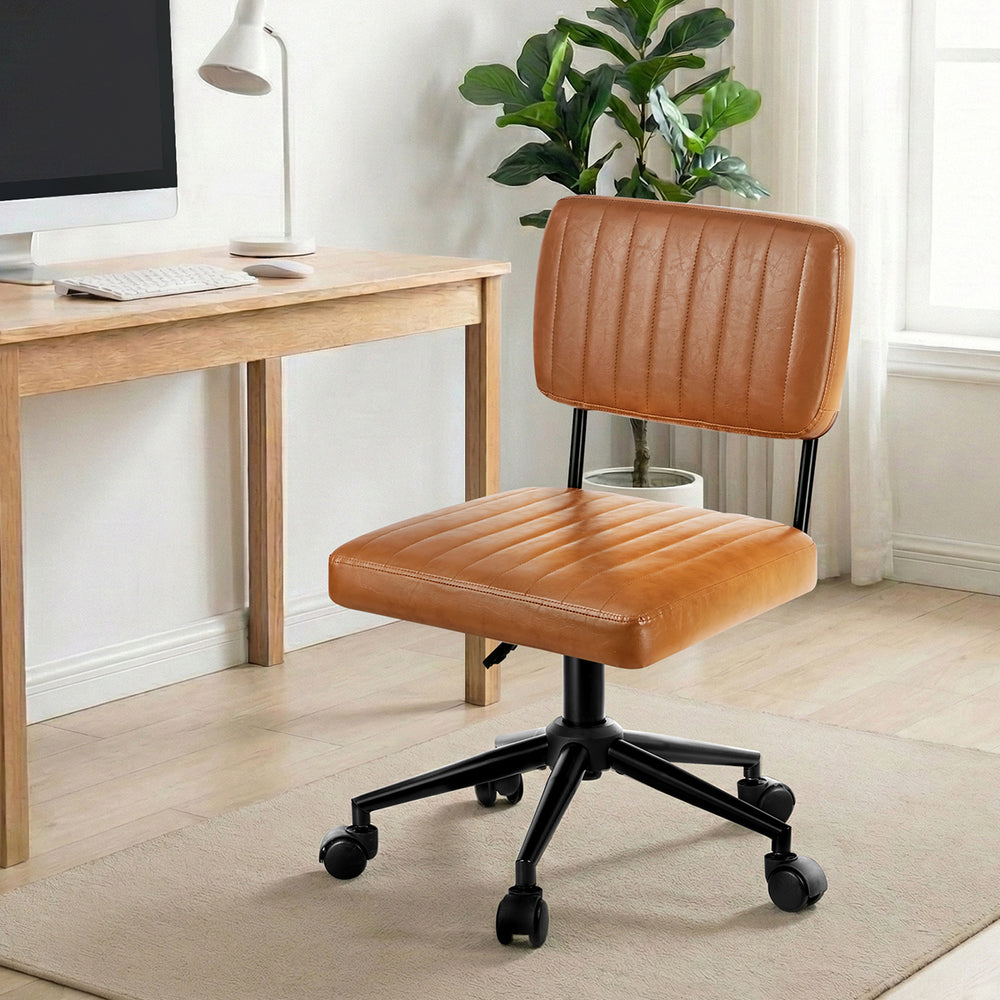 Mid Back Office Chair Swivel Computer Seat Leather Brown