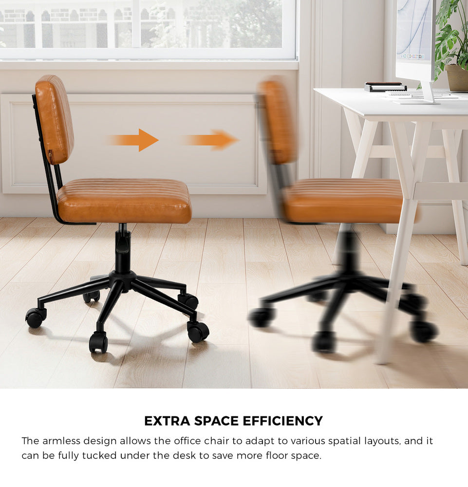 Mid Back Office Chair Swivel Computer Seat Leather Brown