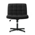 Mid Back Office Chair Wide Seat Leather Black No Wheels