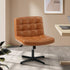 Mid Back Office Chair Wide Seat Leather Brown No Wheels