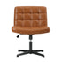 Mid Back Office Chair Wide Seat Leather Brown No Wheels