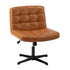 Mid Back Office Chair Wide Seat Leather Brown No Wheels